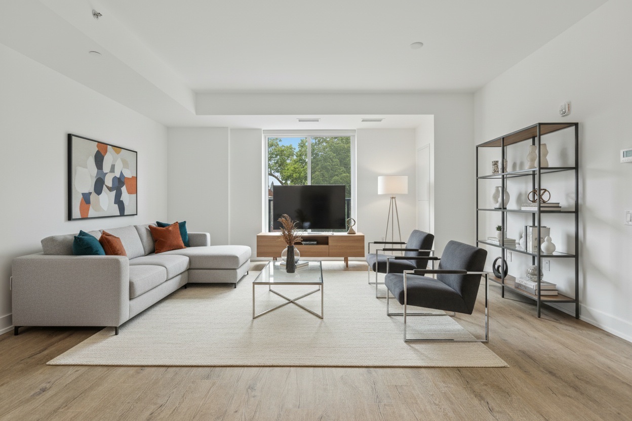 The same living room virtually staged by WabiRoom in modern style